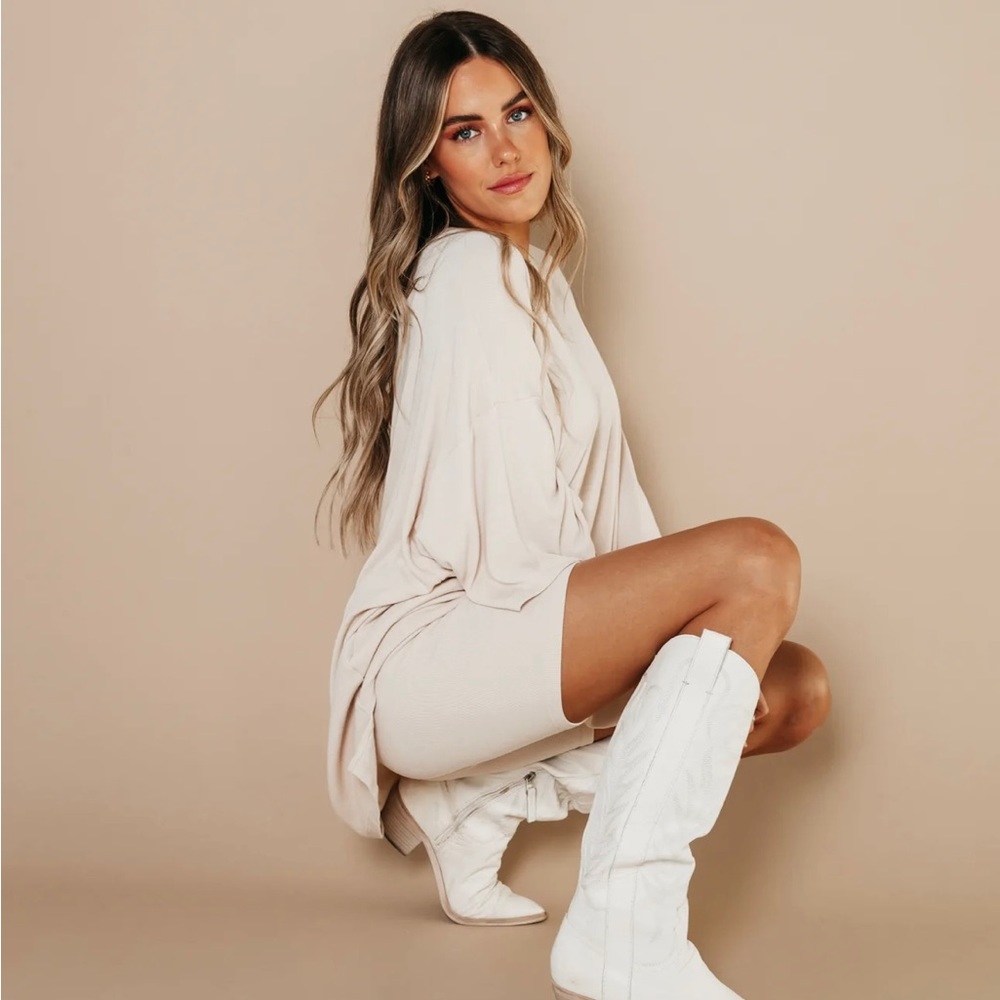 Elegant Cream Women's Dress with Boots